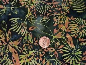 Vintage Cotton Quilting Fabric Green Orange Tropical Batik 1 yd - Picture 1 of 8