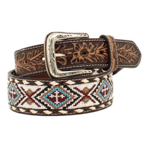 Cinturón marrón N210005505 Nocona bordado en cruz para hombre NUEVO - Imagen 1 de 1