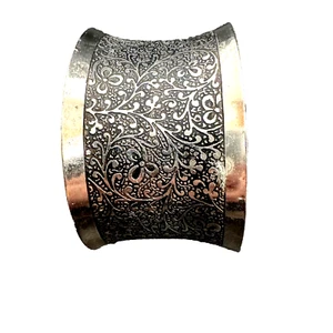 Cuff Bracelet Wide Vintage Silver Embossed Florals Statement Stackable - Picture 1 of 18