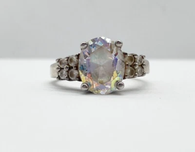 ANILLO DE SEÑORA SOLITARIO DE PLATA ESTERLINA SÓLIDA DE COLECCIÓN CON ACENTOS TALLA Q Foto 1 de 4