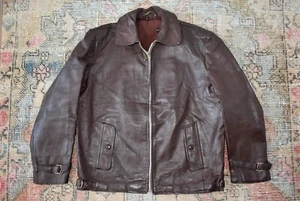 Vintage 50s German Swedish Brown Leather Jacket Coat Biker Buckles Ritsch Zip L - Bild 1 von 9