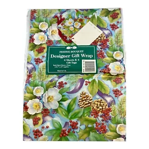 Festlicher Blumenstrauß WEIHNACHTEN Geschenkpapier Geschenkpapier - 4 Blatt & 4 Etiketten - Bild 1 von 2