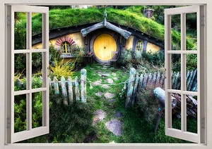 Hobbit Cottage Nature Lake 3D Effect Window Wall Sticker Vinyl Poster 378 - Picture 1 of 1