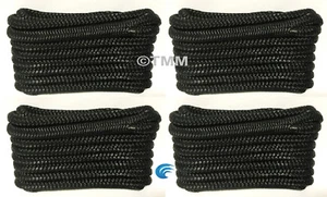 (4) Black Double Braided 1/2" x 15' ft Boat Marine HQ Dock Lines Mooring Ropes - Picture 1 of 12