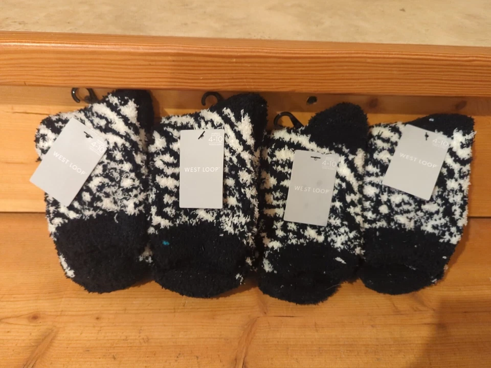 4 Pairs Black And White Fuzzy Socks - Image 1 of 4