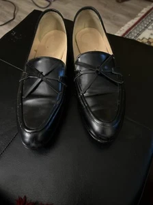 J.Crew Academy Loafers Black Leather Bow Detail G8298 Women's US 9.5 - Picture 1 of 6
