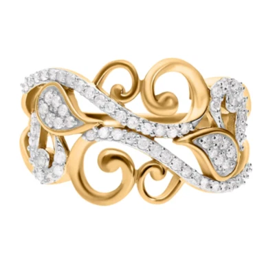 Anillo superpuesto de oro de 18 quilates con diamantes de plata de ley 925 "Hoja de vid de rollo". Foto 1 de 4