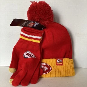 New Unisex NFL Kansas City Chiefs Winter Knit Cap Beanie Hat and Gloves One Size - Picture 1 of 5