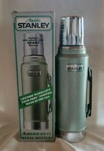 Vintage Aladdin Stanley Green STEEL THERMOS A-944DH 1QT WITH BOX - MADE IN USA 