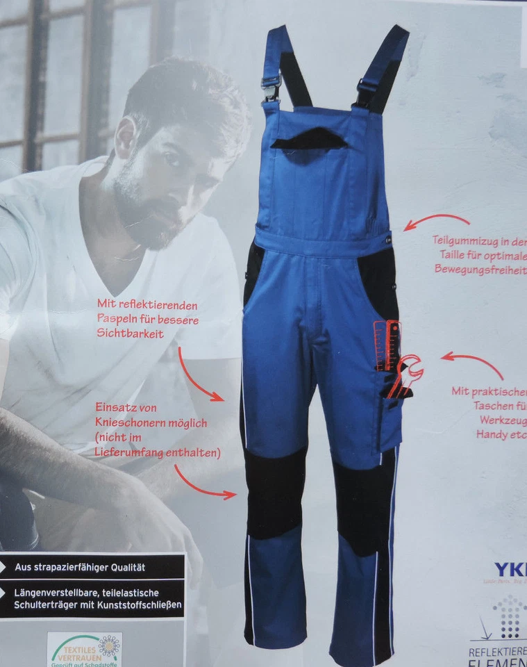Herren Arbeitshose Latzhose XL 52 - 56 Hose Arbeitslatzhose Übergröße Blau NEU - Bild 1 von 1