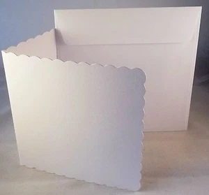 Scalloped Card & Envelopes – 6” x 6”, White, Square. Card Making – Choose Qty - Picture 1 of 1