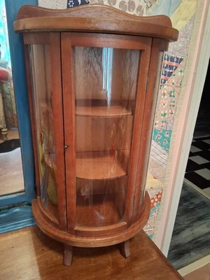 Vintage Jewelry Cabinet Curved Glass Door Half Round Table Top Trinkets - Image 1 of 4