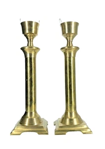 Pair of Vintage 11.75 Inch Solid Brass Candlesticks, MCM Retro - Picture 1 of 4