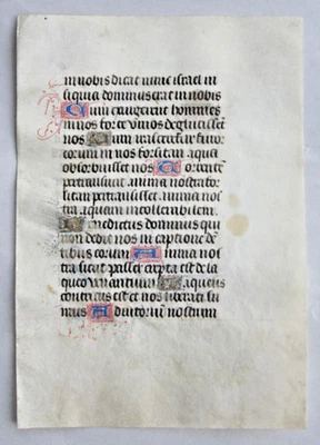ca.1470 medieval BoH ms. leaf,French,6 gold and 7 color initials - Image 1 of 2