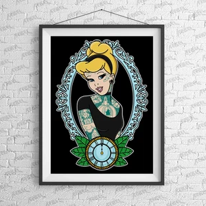Twisted Princess Cinderella Art Print - Tattoo, Office, Alt, Alternative, AP010 - Picture 1 of 3