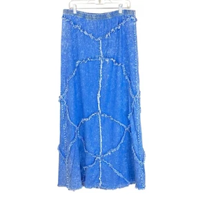 Ashley Steward Faded Blue Distressed Frayed chambray Maxi Skirt size 16 - Picture 1 of 7