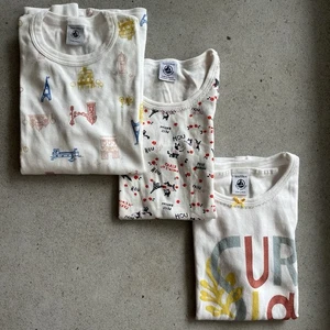 LOT 3 Petit Bateau Girls SZ 8 White Print Tees Pyjama Tops Paris Designer Lounge - Picture 1 of 12