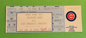 Tie Game 1988 Dodgers Vs Cubs Full Ticket 16.07.88 Kirk Gibson - Bild 1 von 2