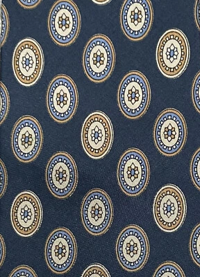 Corbata de seda Jim Thompson azul dorado óvalos geométricos Tailandia Foto 1 de 4