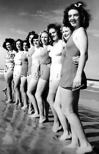 1935 Lineup of Bathing Beauties Vintage Photograph 11" x 17" Reprint