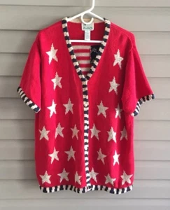 The Quacker Factory women's XL stars & stripes flag short sleeve knit cardigan - Picture 1 of 12