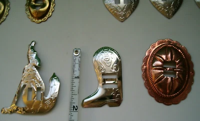 Concho Lot-20 Various Slotted Size Decoration-Heart/Oval/Round/Boot/Cactus/Wolf - Image 1 of 4