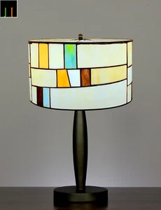 Free Postage JT Tiffany Stained Glass Contemporary Drum Style Bedside Table Lamp - Picture 1 of 9