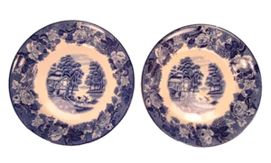 2 English Scenery Soup Bowls Enoch Wood & Sons Blue Coupe Transferware (O2) - Picture 1 of 5