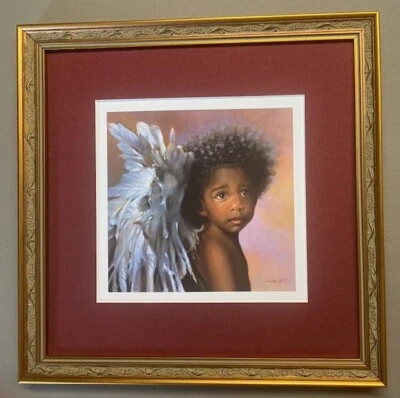 RARO Nancy Noel Impresión "Arco Iris" Ángel Afroamericano COMO NUEVO Personalizado Enmarcado Foto 1 de 4