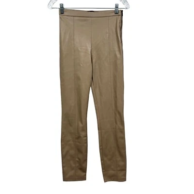 Zara Womens Vegan Leather Pants Skinny High Rise Side Zip Ankle Slits Tan Sz S - Image 1 of 4