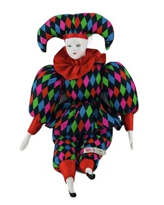 Sugar Loaf Classic Mardi Gras 17" Court Jester Doll Harlequin Multicolor Clown - Picture 1 of 9