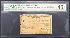 1776 New York Water Works Colonial Currency Fr. NJ- 196 PMG 45 NET - Vivid Note - Picture 1 of 2