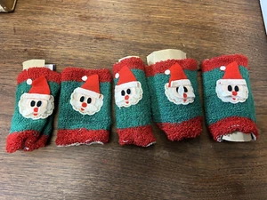 Vintage 5 Christmas Santa Terry Cloth 60's cocktail coozie or napkin rings MCM - Picture 1 of 5