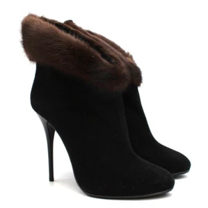  Giuseppe Zanotti Mink Fur Trimmed Black Suede Ankle Boots - Picture 1 of 7