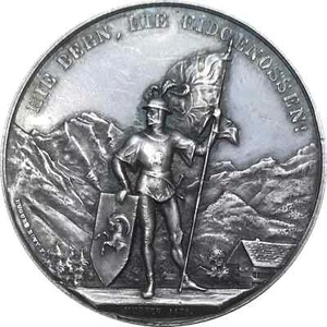 Switzerland Bern 1888 Au-Unc Shooting Interlaken Medal Silver Only 800 Exml Rare - Picture 1 of 10