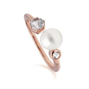 Moderno Pearl & Topacio Blanco Abierto Anillo En Oro Rosa Bañado en Plata de Ley - Imagen 1 de 2