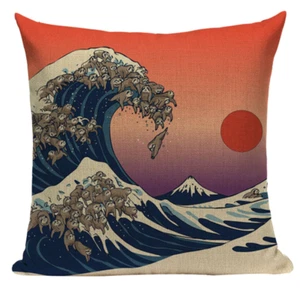 Sloth Ocean Waves JP24 Cushion Pillow Cover Sunset Japanese Nippon Oriental Art - Picture 1 of 5