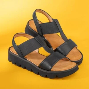 Heavenly Feet Womens Sandals Black Adults Ladies Strappy Slip On Chunky SIZE