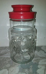 Vtg Anchor Hocking Maxwell House Bicentennial Glass Canister/ Red Lid - Picture 1 of 3