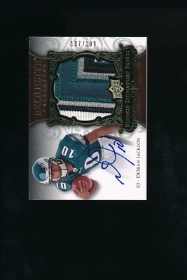 2008 Upper Deck Exquisite Collection #154 DeSean Jackson Patch Auto 137/199 - Image 1 of 2