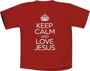 Keep Calm And Love Jesus T Shirt Christian Red - Picture 1 of 1