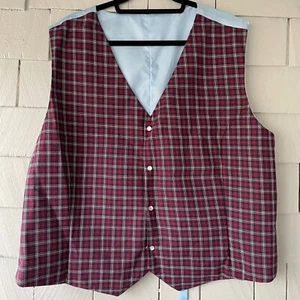 Vintage Red Blue White Plaid Wool Vest with Light Blue Lining Mens Vest Size XXL - Picture 1 of 3