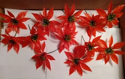 Poinsettia Red Flower Cake/ Cupcake Picks (12 pc) Vintage Look Large 4.5" dia - Image 1 of 4