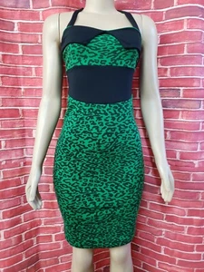 Punkabilly Clothing Size M Green Animal Print Halterneck Bodycon dress NWT #CB4 - Picture 1 of 9