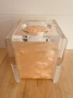 1960s Lucite Acrylic Tissue Cover Box Peach Pearlescent Marbleized Vanity Set