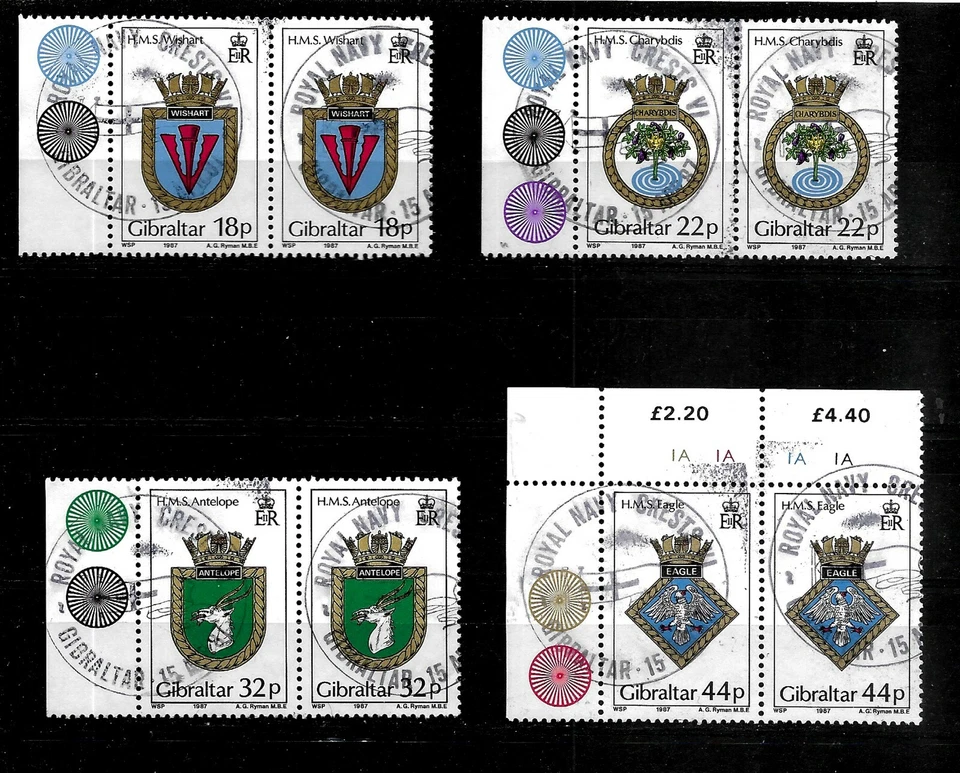 Gibraltar 1987 Navy Crest (6th series) complete set used pairs (G305) - Image 1 of 1