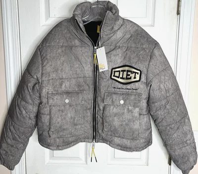 NWT men Sz Small Diet Starts Monday USA Puffer Jacket Washed Grey Coat Pockets - Image 1 of 4