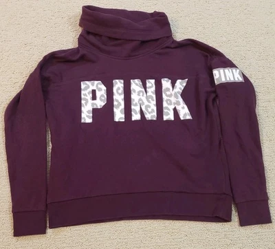 Victoria’s Secret ROSA Borgoña Capucha Cuello Leopardo Logo Sudadera Foto 1 de 4