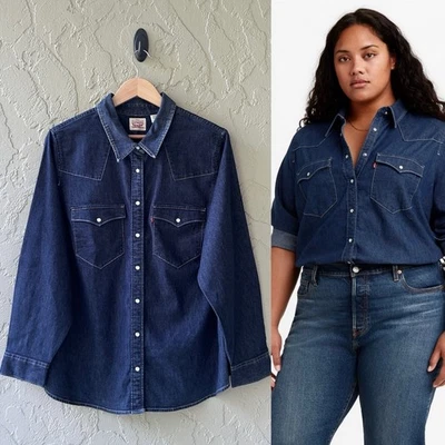 Camisa vaquera Levi's para mujer talla grande 2X azul perla a presión Ultimate Western nueva sin etiquetas Foto 1 de 4