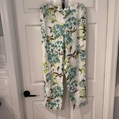 Pantalones rectos CHICO’S M talla 1 florales 100 % lino bolsillo para mujer Foto 1 de 4